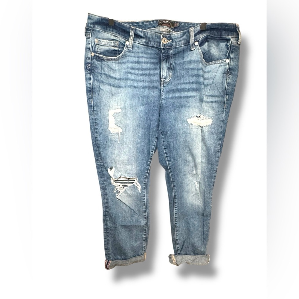 Torrid Light Blue Distressed Boyfriend Stretch Jeans Sz‎ 16 EUC
